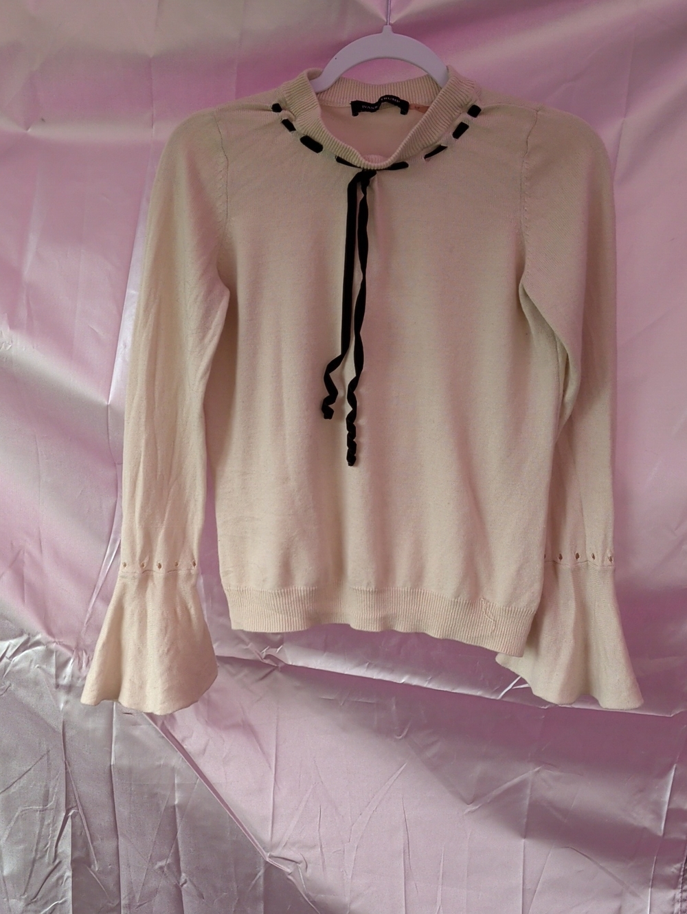 Cream bell sleeve ribbon detail sweater - missing sleeve ribbons